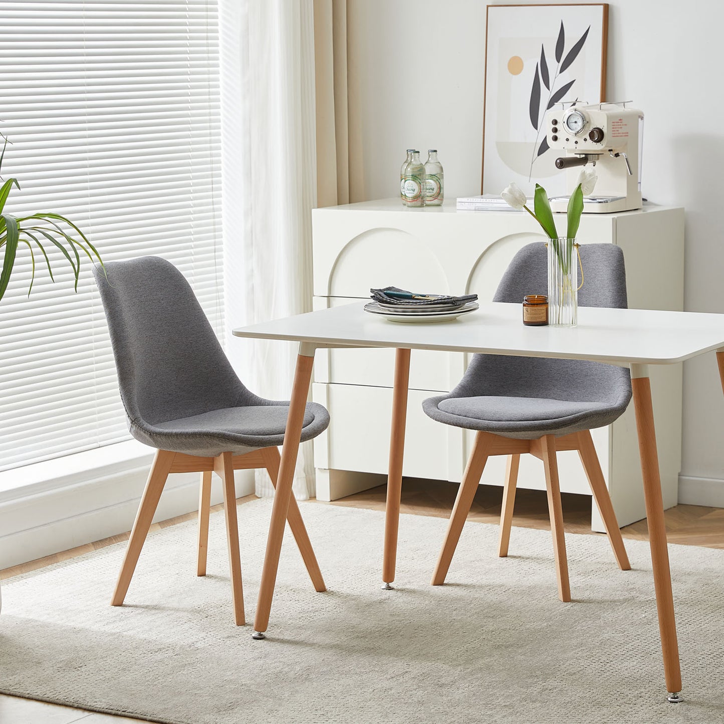 TULIP Stoffen Eetkamerstoelen (Set van 2) - Grijs/Geel