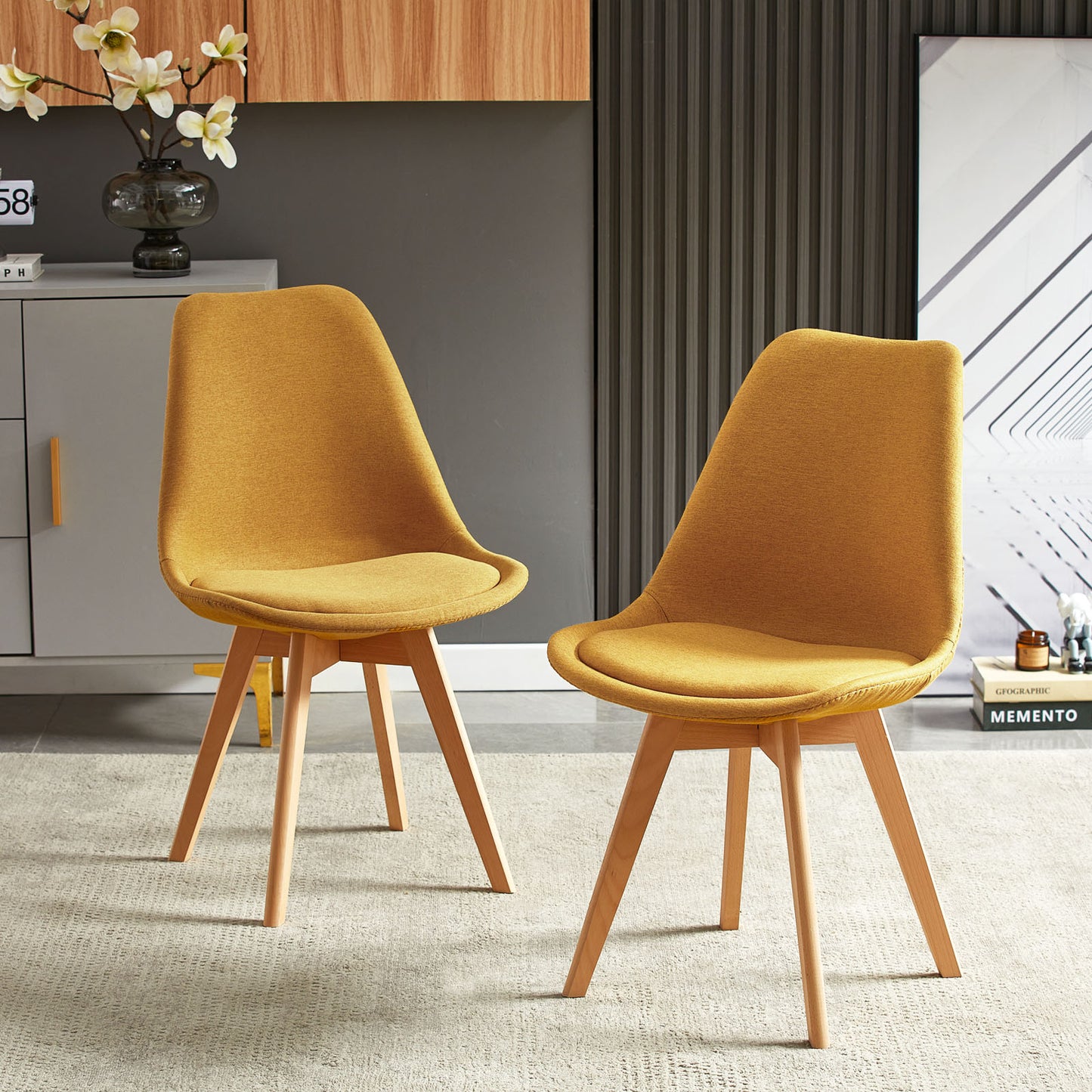 TULIP Stoffen Eetkamerstoelen (Set van 2) - Grijs/Geel