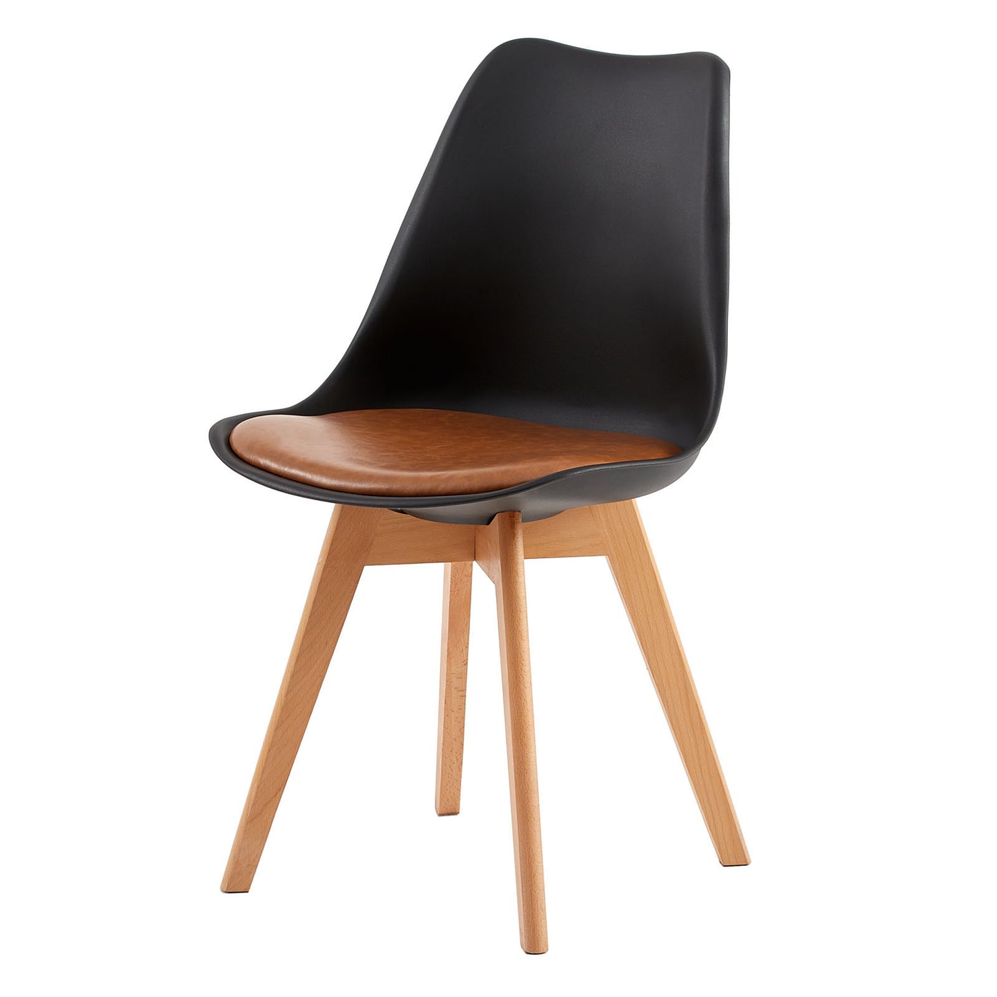 Retro Design Gestoffeerde Eetkamerstoel (Set van 4) - Zwarte Schelp Kameel Kussens-TULIP