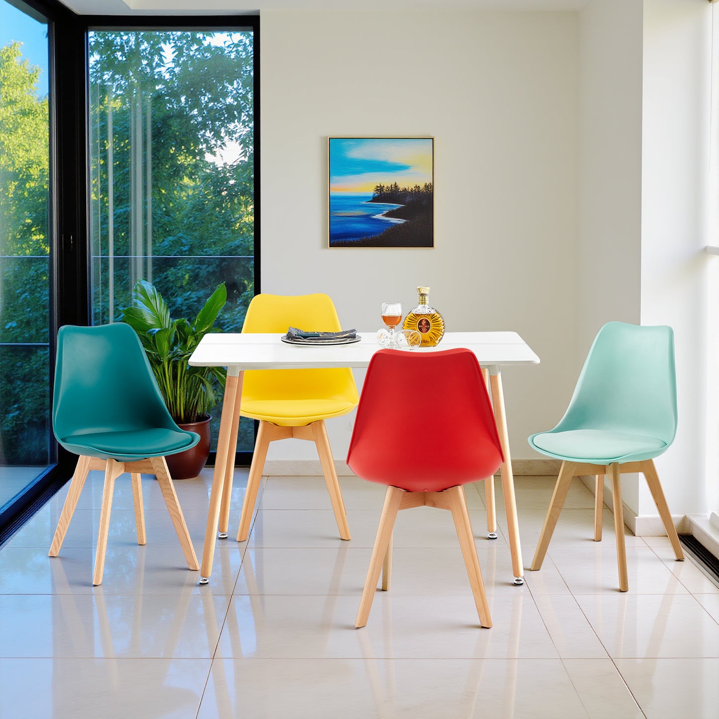 Moderne Tulp Eetkamerstoelen Set van 4 Kleurrijke Stoelen met Comfortabele Schuimkussens