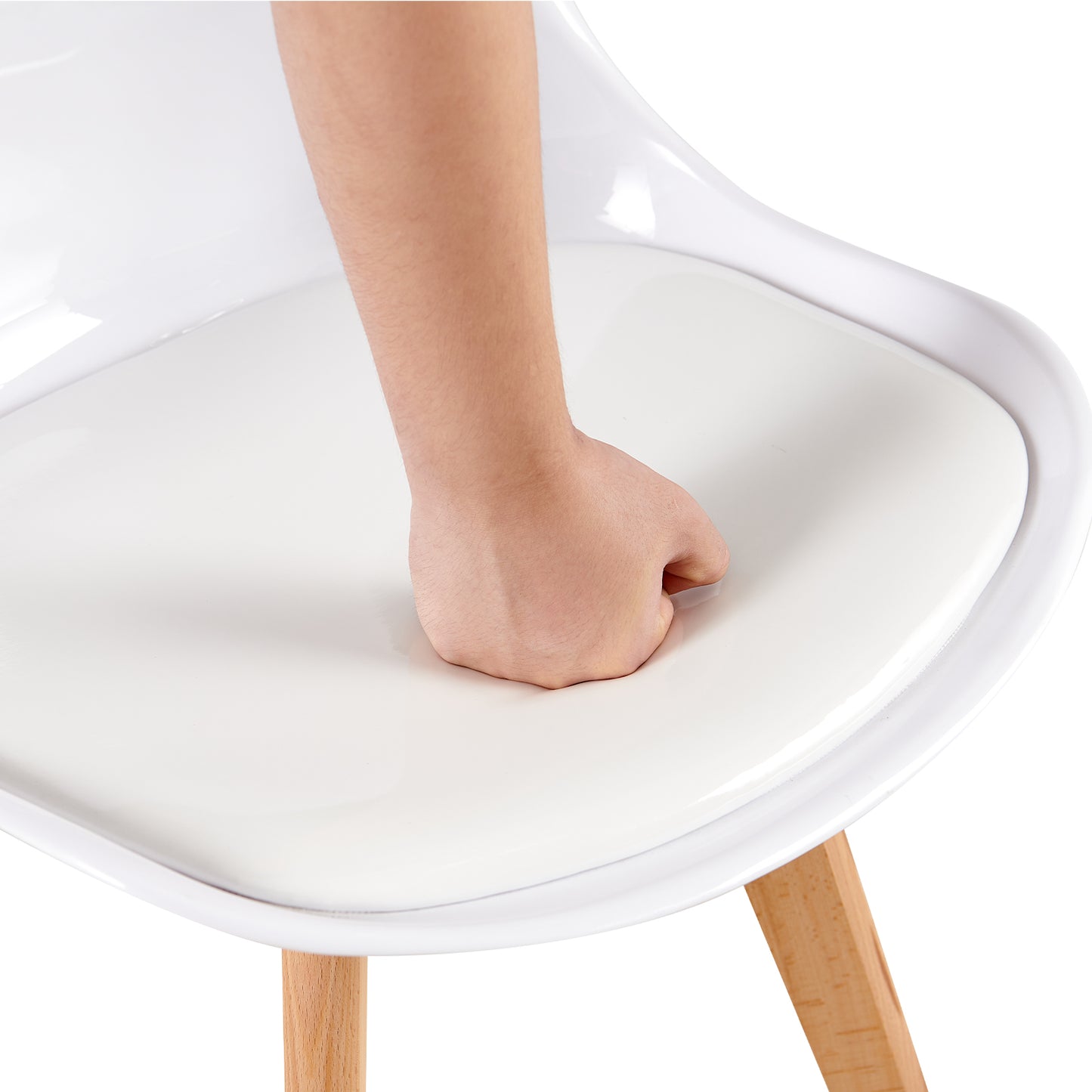 Nieuwe eetkamerstoelset van 4 met beukenhouten poten, PET-materiaal, Wit, TULIP