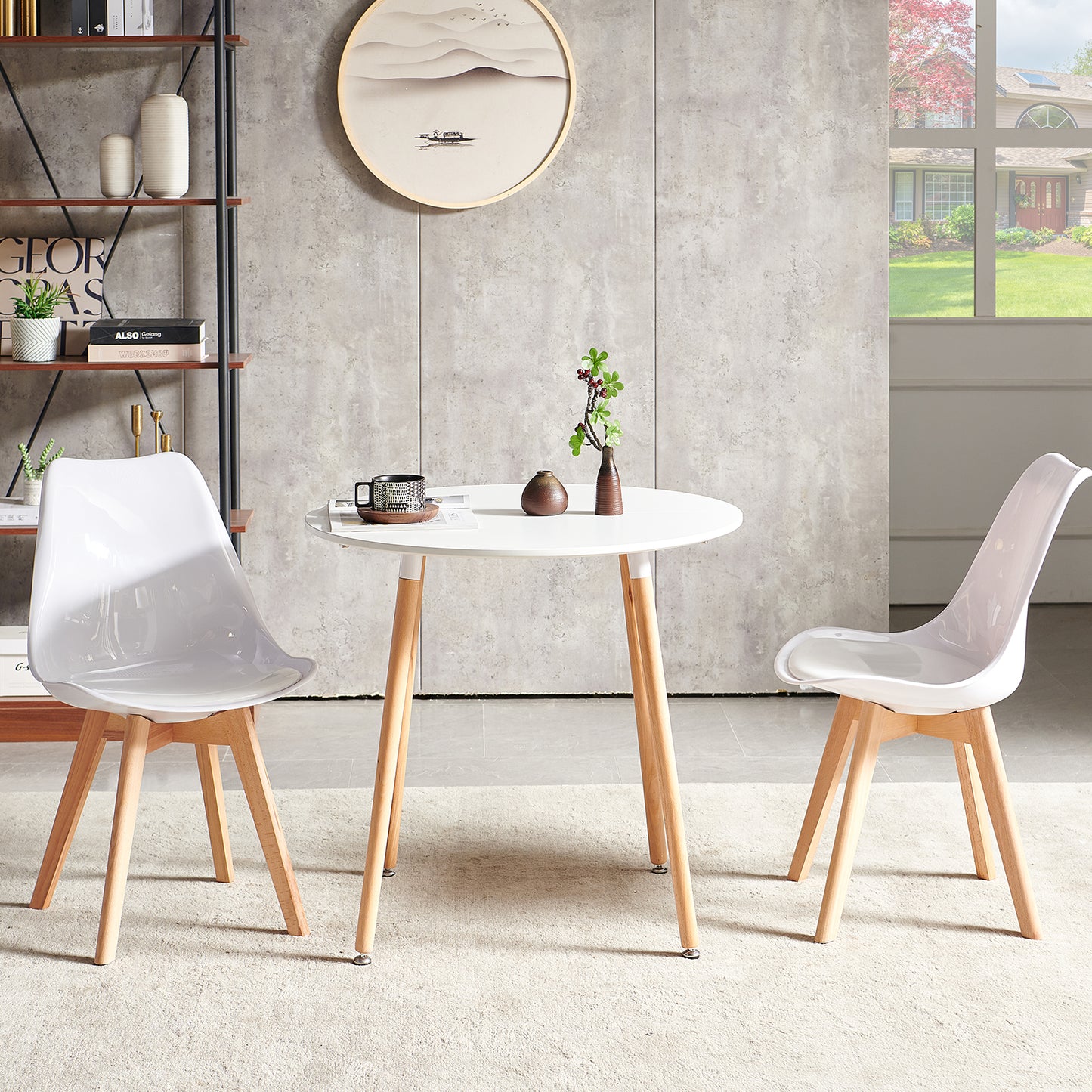 Nieuwe eetkamerstoelset van 4 met beukenhouten poten, PET-materiaal, Wit, TULIP