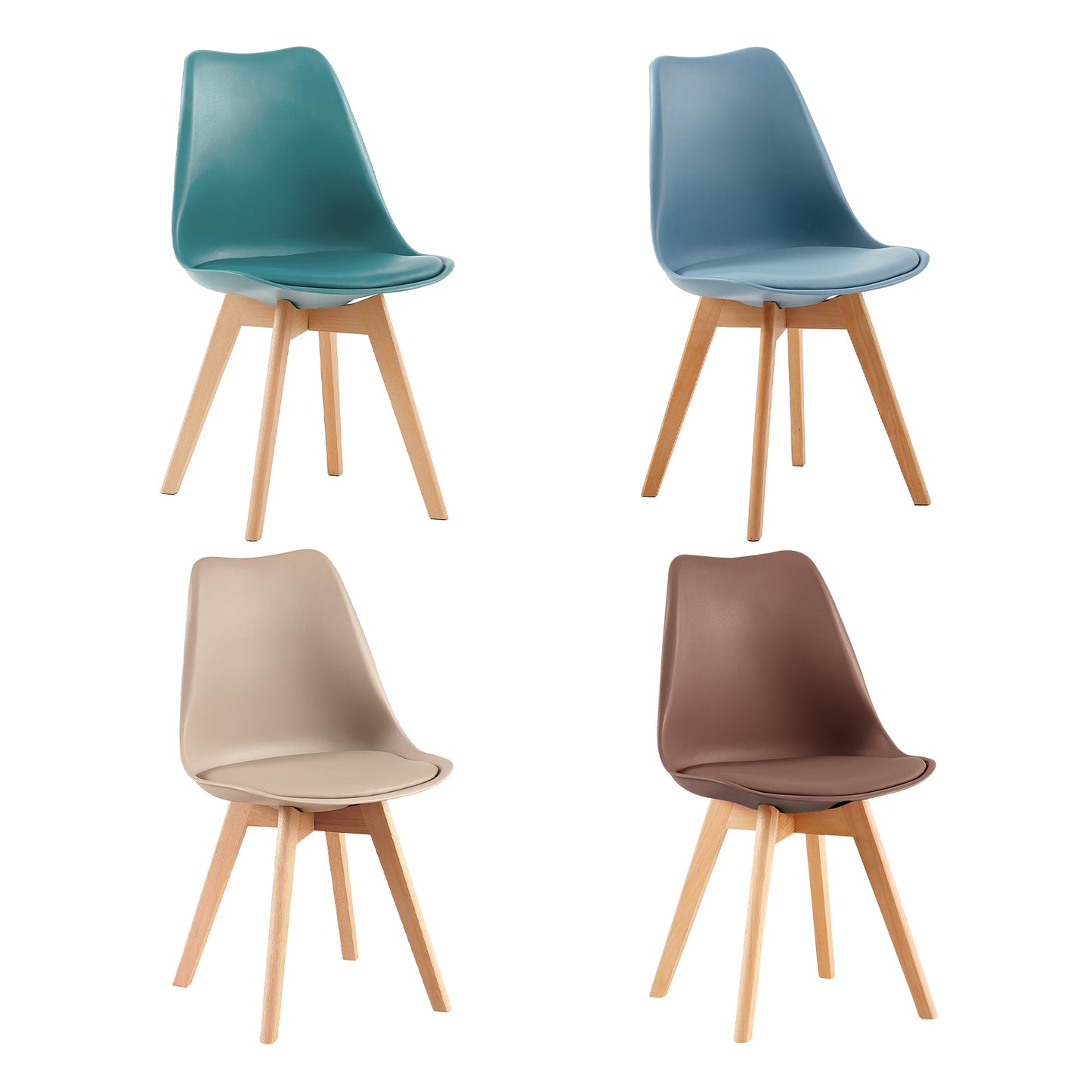 TULIP Zachte kunststof stoel, set van 4 in zachte kleuren