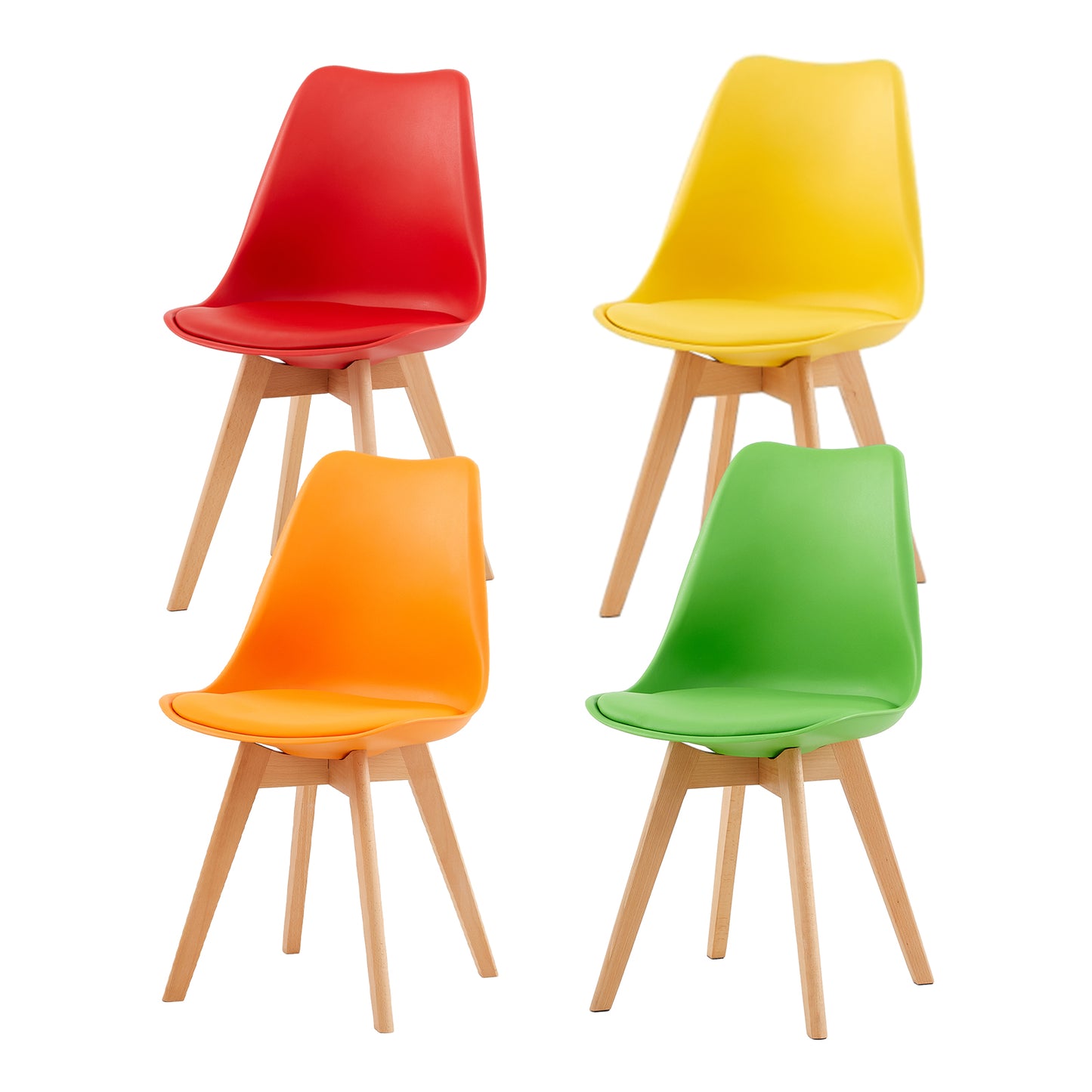 Moderne Tulp Eetkamerstoelen Set van 4 Kleurrijke Stoelen met Comfortabele Schuimkussens