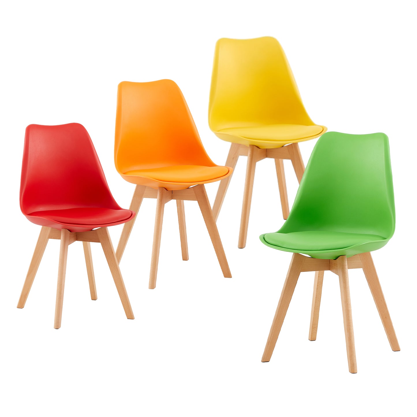 Moderne Tulp Eetkamerstoelen Set van 4 Kleurrijke Stoelen met Comfortabele Schuimkussens
