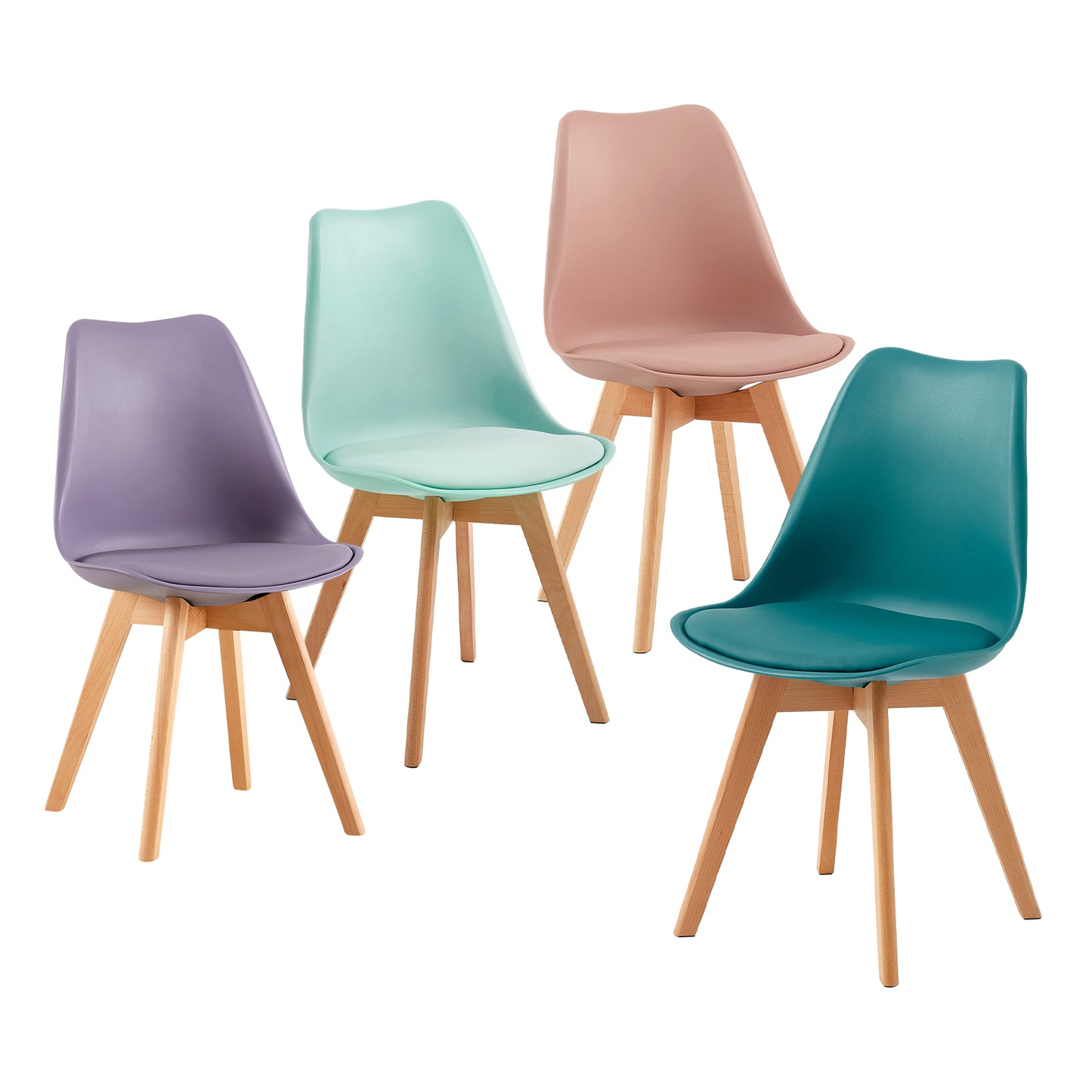 Moderne Tulp Eetkamerstoelen Set van 4 Kleurrijke Stoelen met Comfortabele Schuimkussens