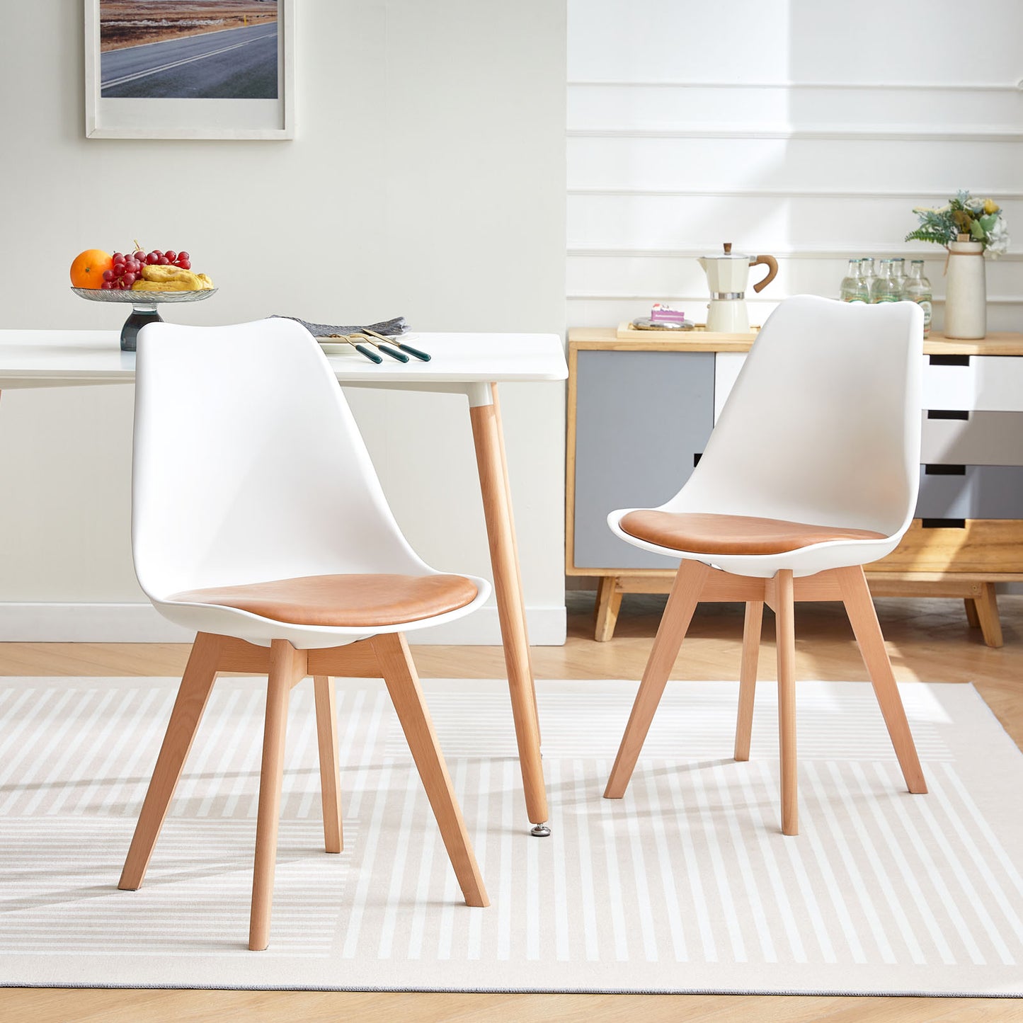 Retro Design beklede bijzetstoel (set van 4) - Grijs/Camel-TULIP