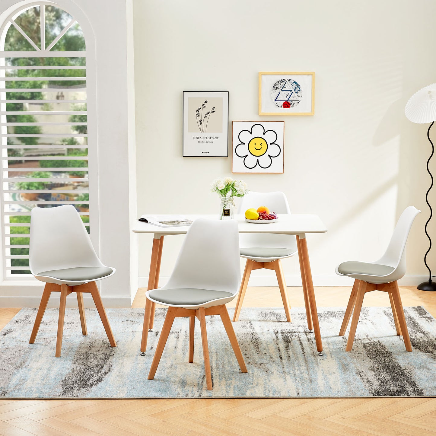 Retro Design beklede bijzetstoel (set van 4) - Grijs/Camel-TULIP