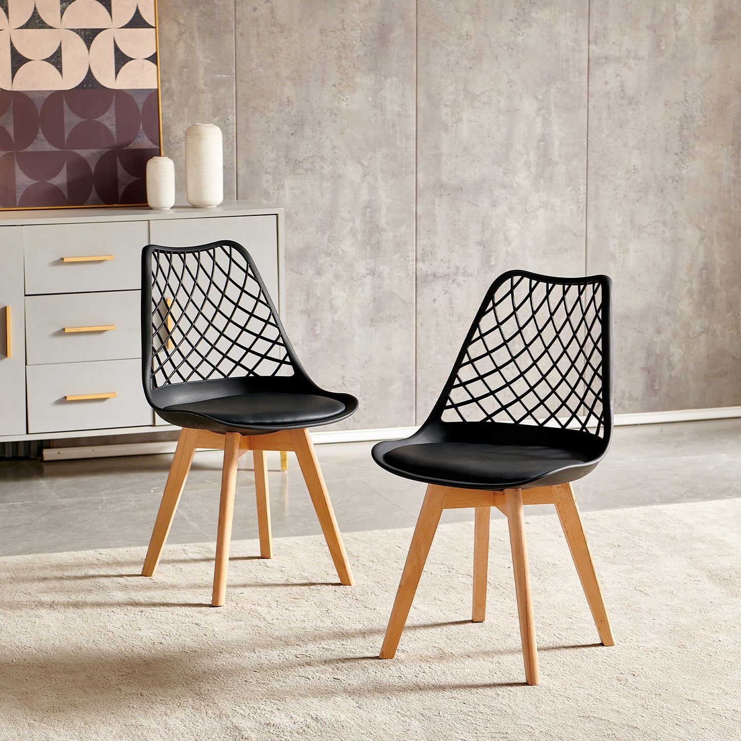 LEYDEN Creative Eetkamerstoel met Beukenpoten (Set van 2/4) - Zwart/Wit
