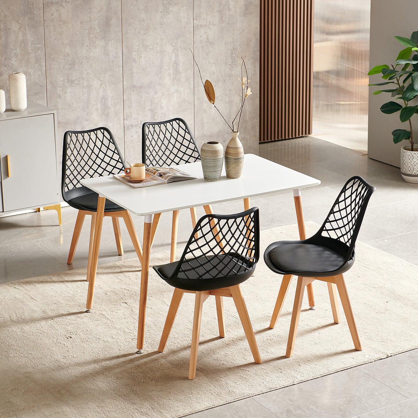 LEYDEN Creative Eetkamerstoel met Beukenpoten (Set van 2/4) - Zwart/Wit