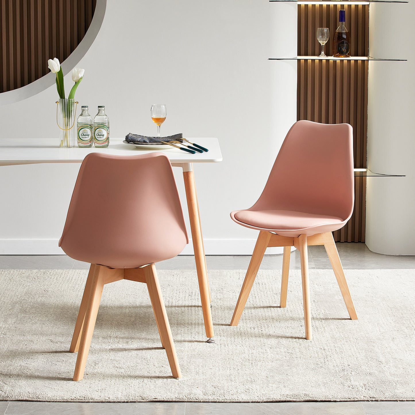 Gestoffeerde eetkamerstoelen (set van 2/4)-Bonenpasta/Oranje/Rood-TULIP