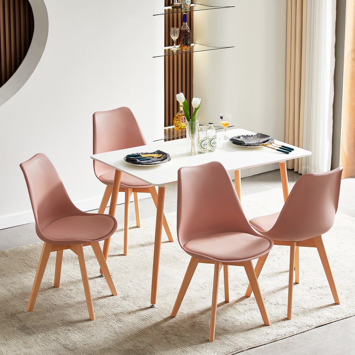 Gestoffeerde eetkamerstoelen (set van 2/4)-Bonenpasta/Oranje/Rood-TULIP