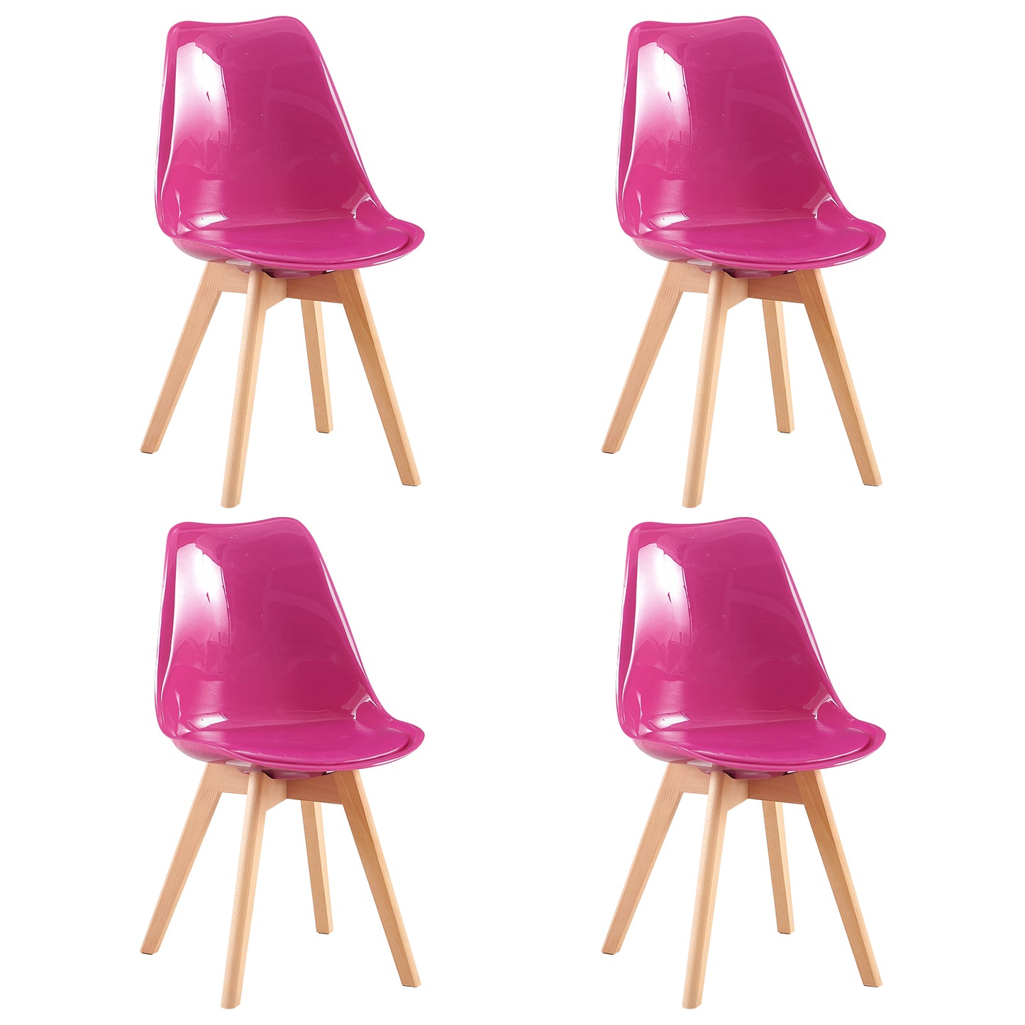 Nieuwe eetkamerstoelenset 2/4 met beukenhouten poten PET materiaal - Dragon fruit kleur - TULIP