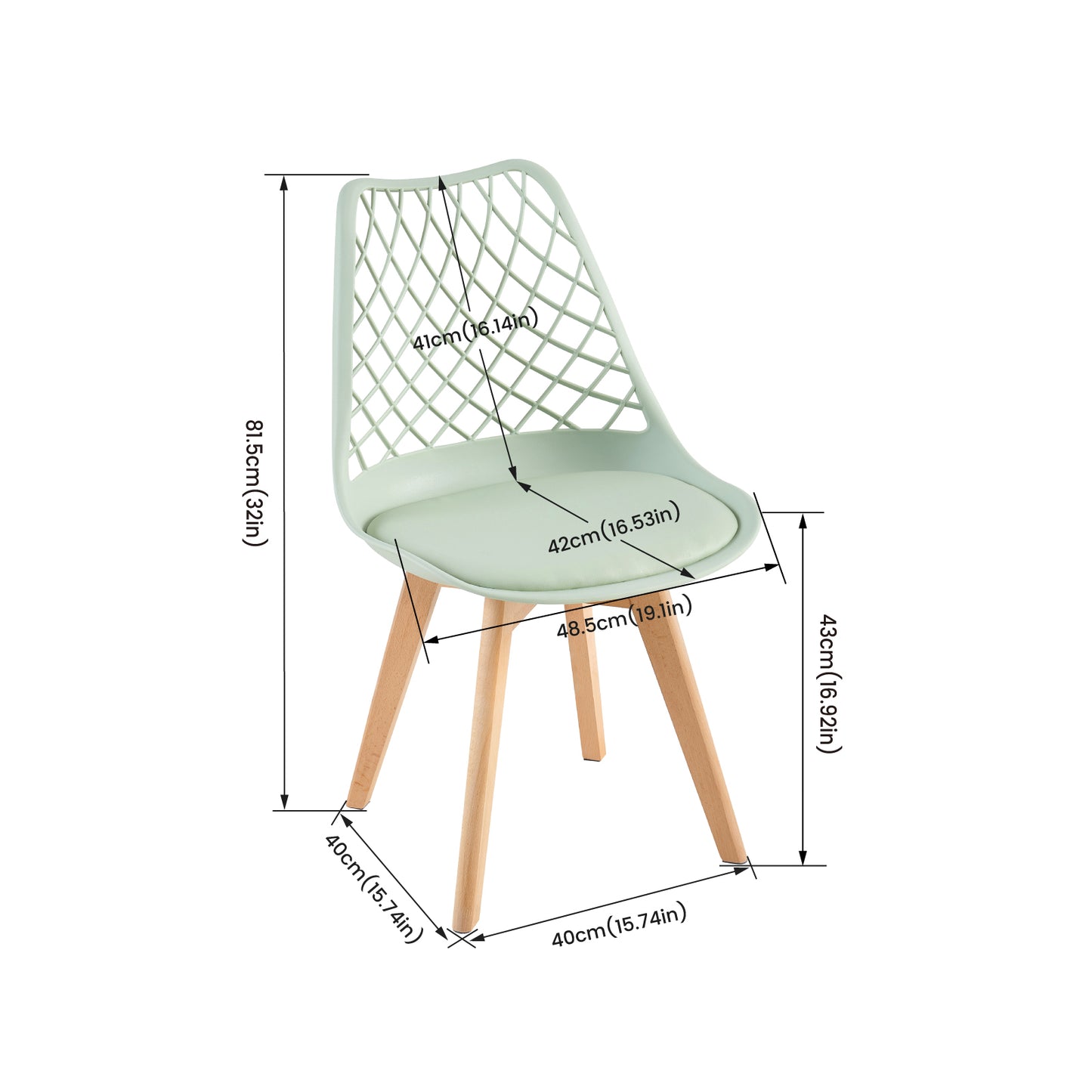 LEYDEN Moderne, door tulpen geïnspireerde eetkamerstoelen met opengewerkte rugleuning - Beukenhouten poten, set van 2/4 - Lichtgrijsblauw/ijsgroen