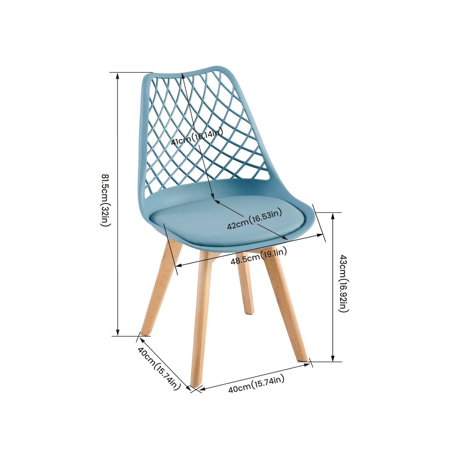 LEYDEN Moderne, door tulpen geïnspireerde eetkamerstoelen met opengewerkte rugleuning - Beukenhouten poten, set van 2/4 - Lichtgrijsblauw/ijsgroen