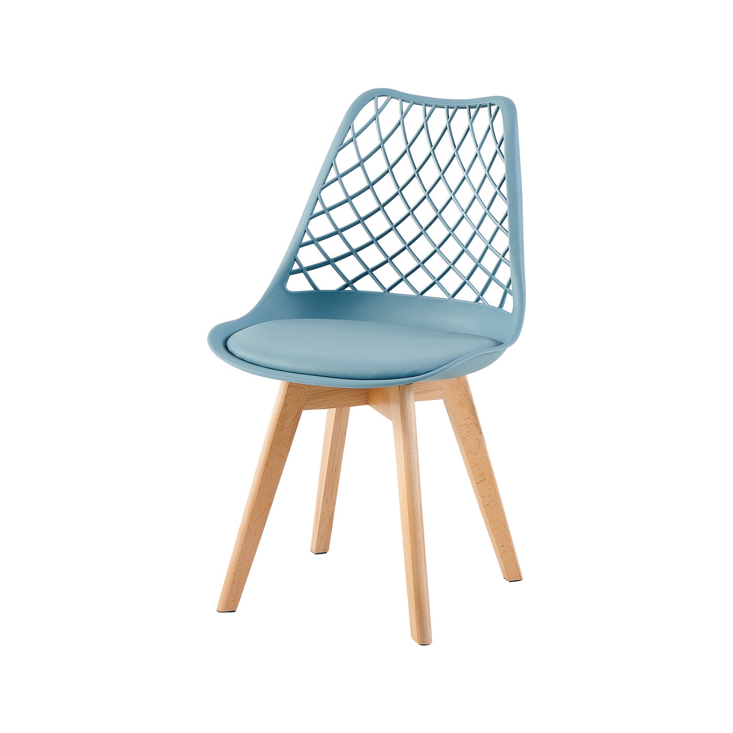 LEYDEN Moderne, door tulpen geïnspireerde eetkamerstoelen met opengewerkte rugleuning - Beukenhouten poten, set van 2/4 - Lichtgrijsblauw/ijsgroen