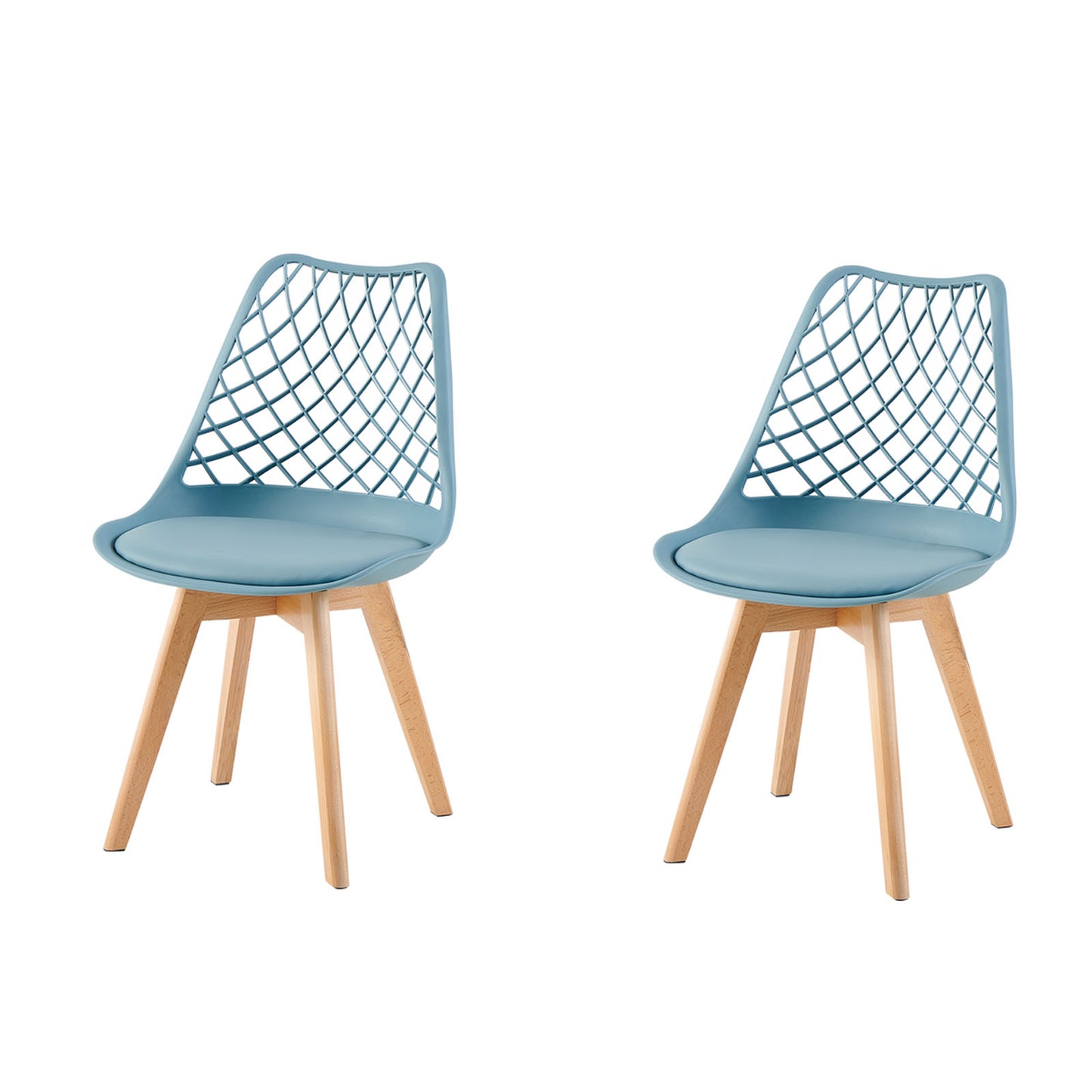 LEYDEN Moderne, door tulpen geïnspireerde eetkamerstoelen met opengewerkte rugleuning - Beukenhouten poten, set van 2/4 - Lichtgrijsblauw/ijsgroen