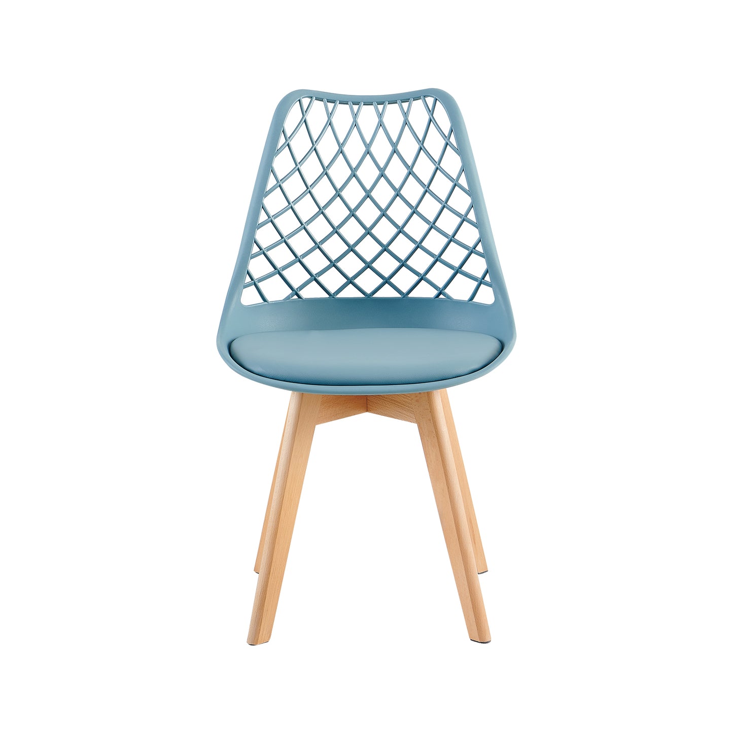LEYDEN Moderne, door tulpen geïnspireerde eetkamerstoelen met opengewerkte rugleuning - Beukenhouten poten, set van 2/4 - Lichtgrijsblauw/ijsgroen