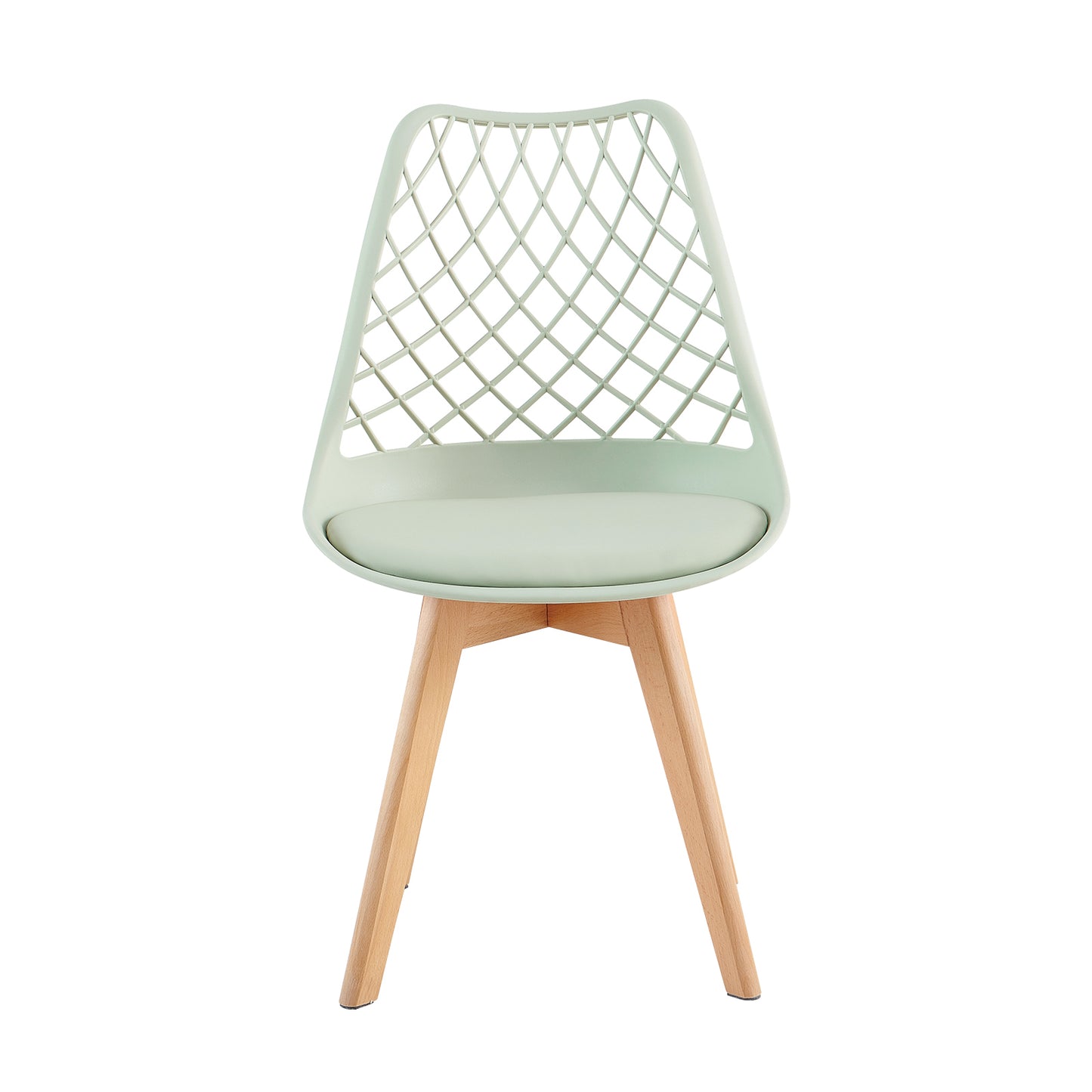 LEYDEN Moderne, door tulpen geïnspireerde eetkamerstoelen met opengewerkte rugleuning - Beukenhouten poten, set van 2/4 - Lichtgrijsblauw/ijsgroen