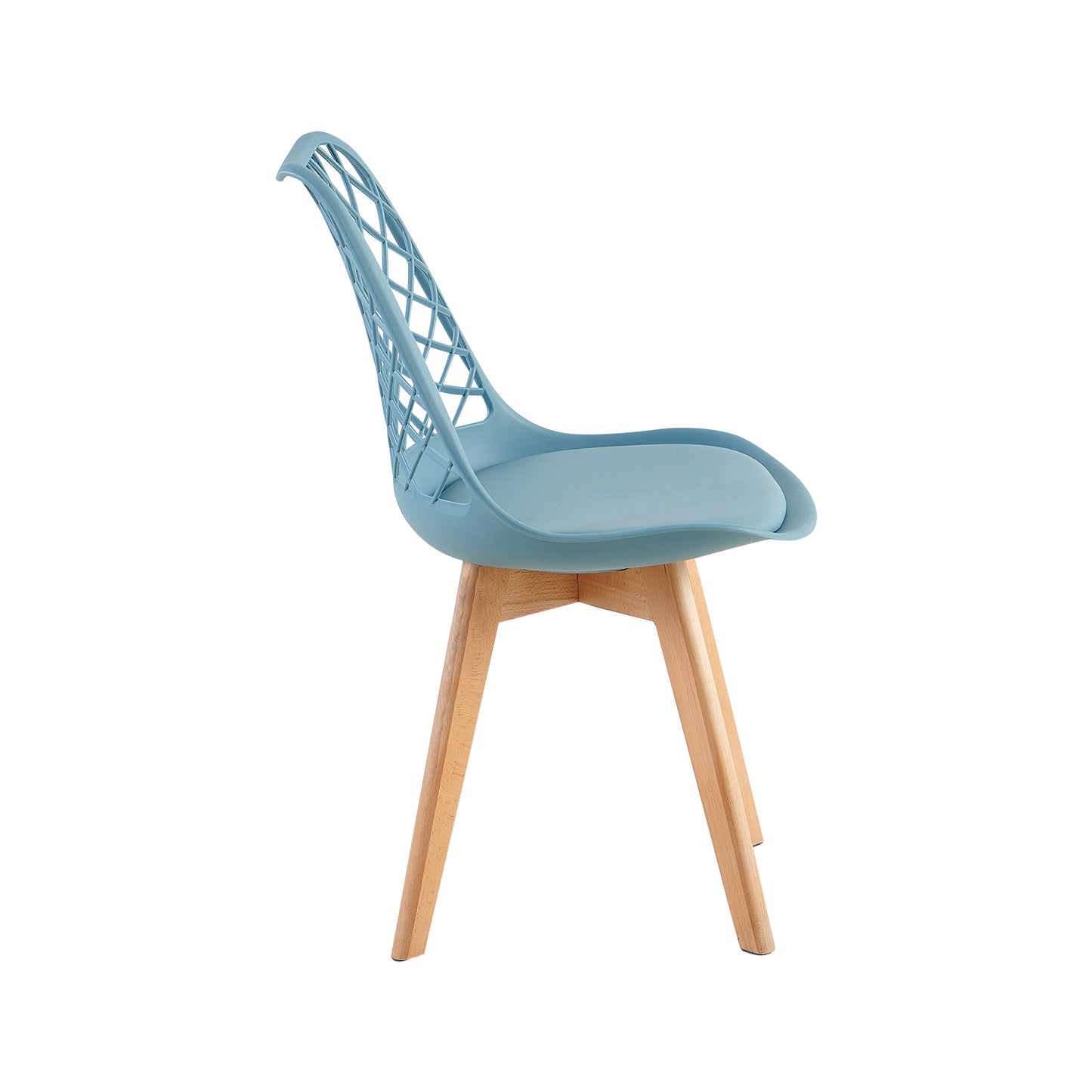 LEYDEN Moderne, door tulpen geïnspireerde eetkamerstoelen met opengewerkte rugleuning - Beukenhouten poten, set van 2/4 - Lichtgrijsblauw/ijsgroen