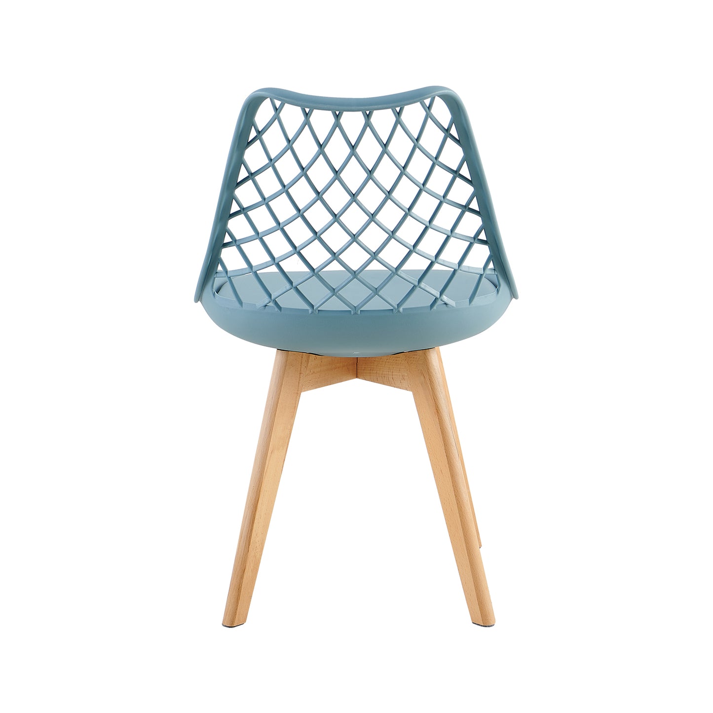 LEYDEN Moderne, door tulpen geïnspireerde eetkamerstoelen met opengewerkte rugleuning - Beukenhouten poten, set van 2/4 - Lichtgrijsblauw/ijsgroen