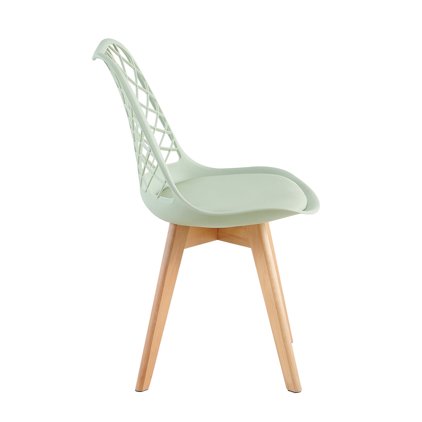 LEYDEN Moderne, door tulpen geïnspireerde eetkamerstoelen met opengewerkte rugleuning - Beukenhouten poten, set van 2/4 - Lichtgrijsblauw/ijsgroen