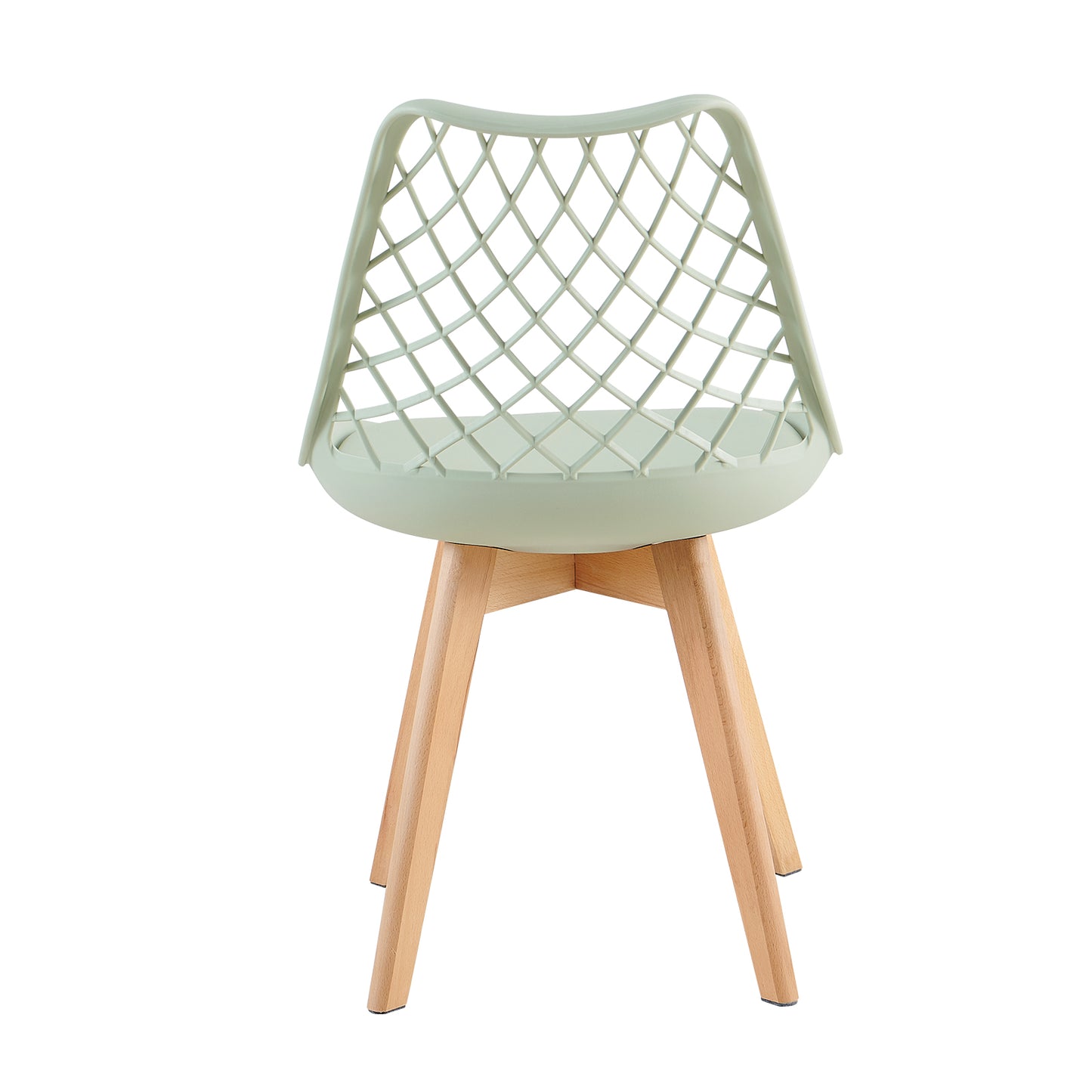 LEYDEN Moderne, door tulpen geïnspireerde eetkamerstoelen met opengewerkte rugleuning - Beukenhouten poten, set van 2/4 - Lichtgrijsblauw/ijsgroen