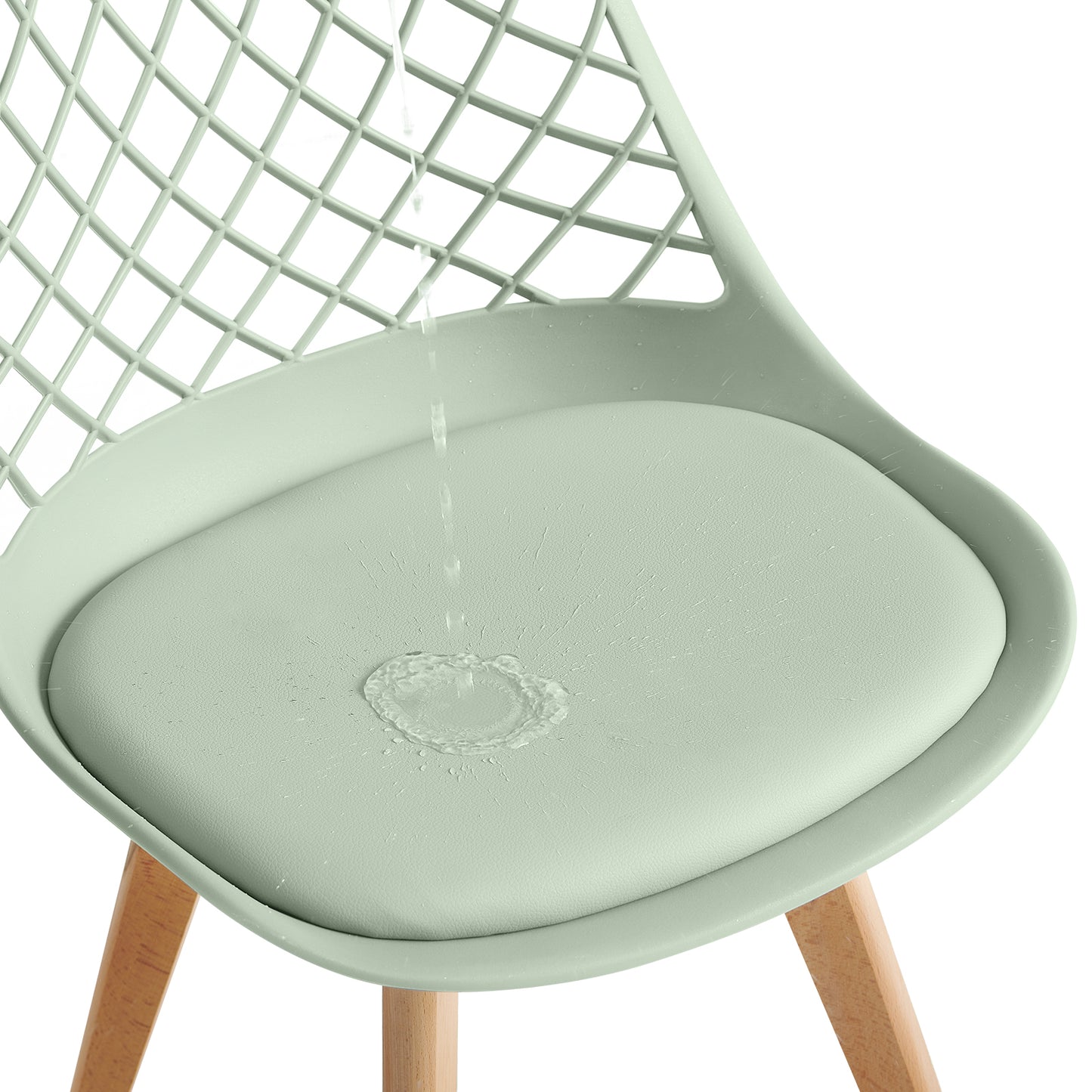 LEYDEN Moderne, door tulpen geïnspireerde eetkamerstoelen met opengewerkte rugleuning - Beukenhouten poten, set van 2/4 - Lichtgrijsblauw/ijsgroen