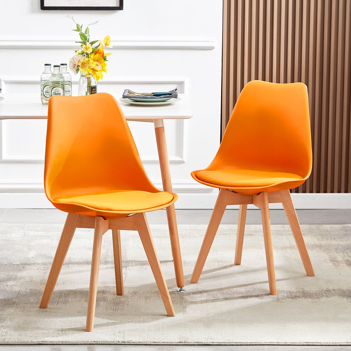 Gestoffeerde eetkamerstoelen (set van 2/4)-Bonenpasta/Oranje/Rood-TULIP