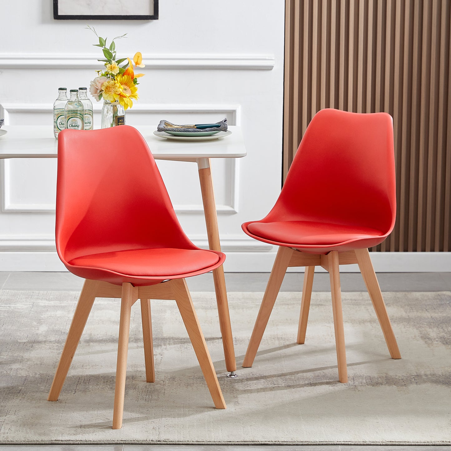 Gestoffeerde eetkamerstoelen (set van 2/4)-Bonenpasta/Oranje/Rood-TULIP