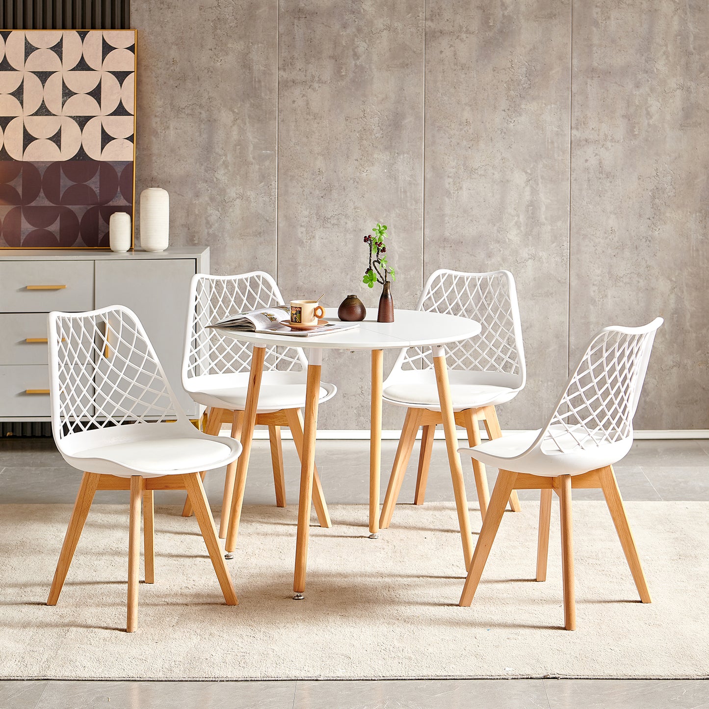 LEYDEN Creative Eetkamerstoel met Beukenpoten (Set van 2/4) - Zwart/Wit