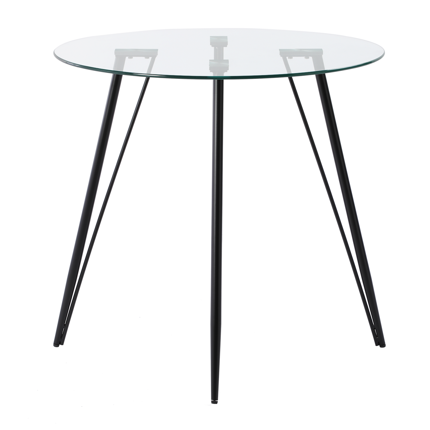 80 cm Ronde Tafel met Glasplaat en Zwarte IJzeren Haarspeldpoten – UDINEGL