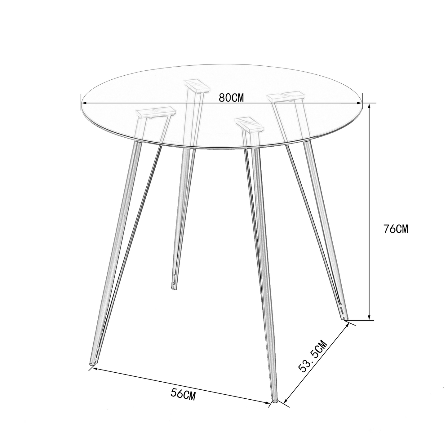 80 cm Ronde Tafel met Glasplaat en Zwarte IJzeren Haarspeldpoten – UDINEGL