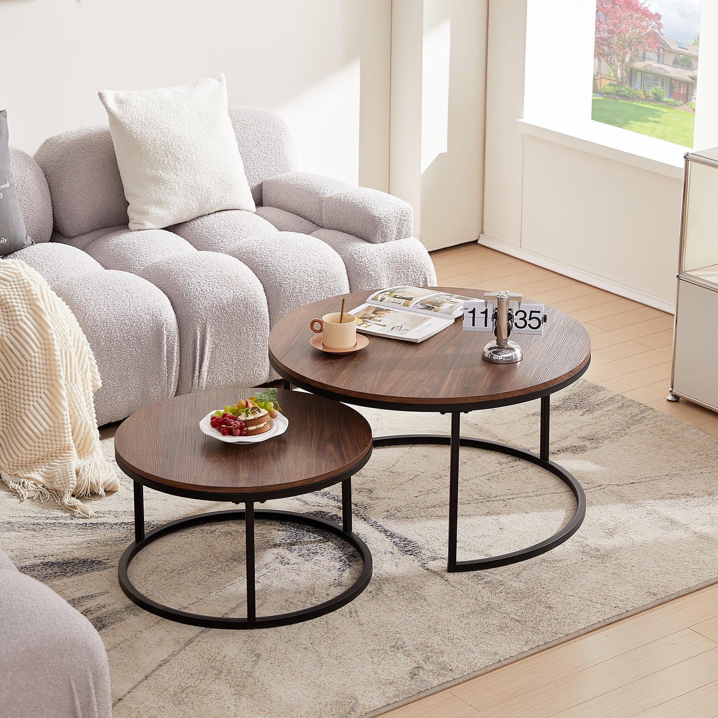 VARESE Nestbare salontafel Φ80*45cm/Φ60*35 - Bruin/MARMER Kleur