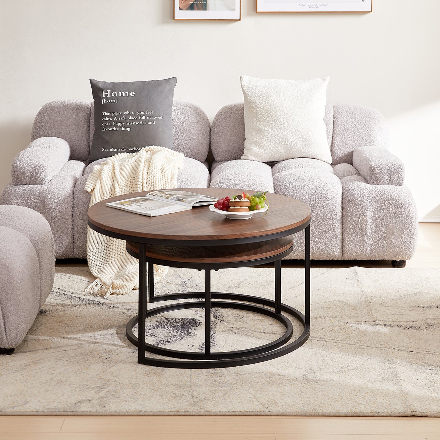 VARESE Nestbare salontafel Φ80*45cm/Φ60*35 - Bruin/MARMER Kleur