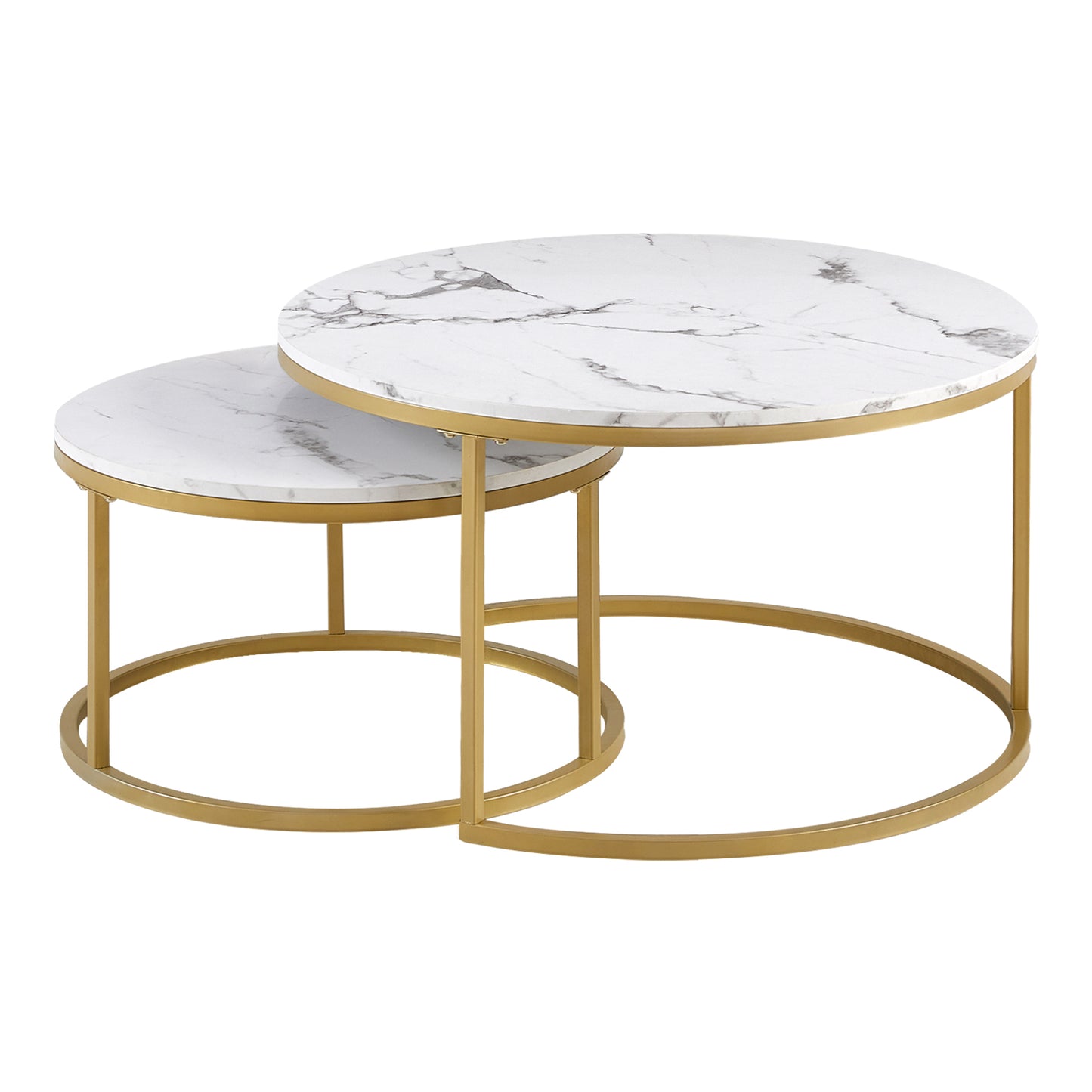 VARESE Nestbare salontafel Φ80*45cm/Φ60*35 - Bruin/MARMER Kleur