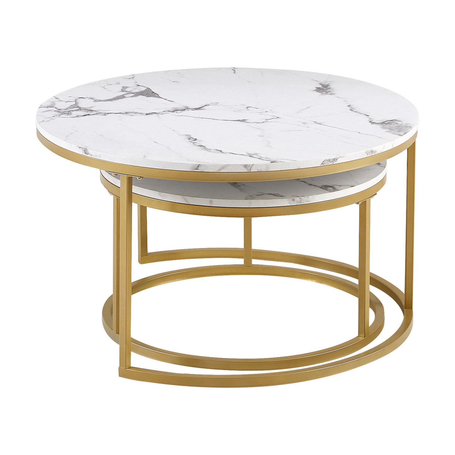 VARESE Nestbare salontafel Φ80*45cm/Φ60*35 - Bruin/MARMER Kleur