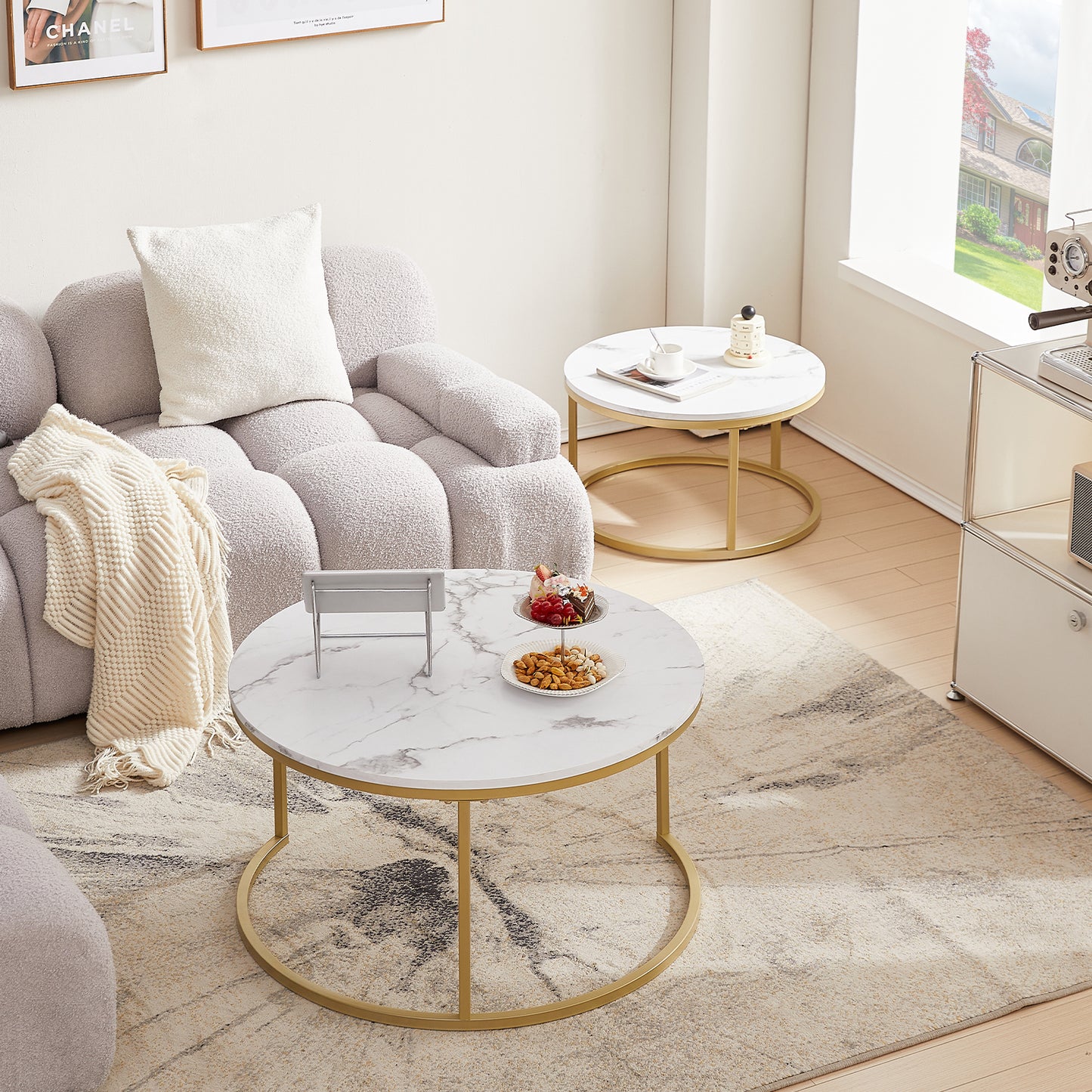 VARESE Nestbare salontafel Φ80*45cm/Φ60*35 - Bruin/MARMER Kleur