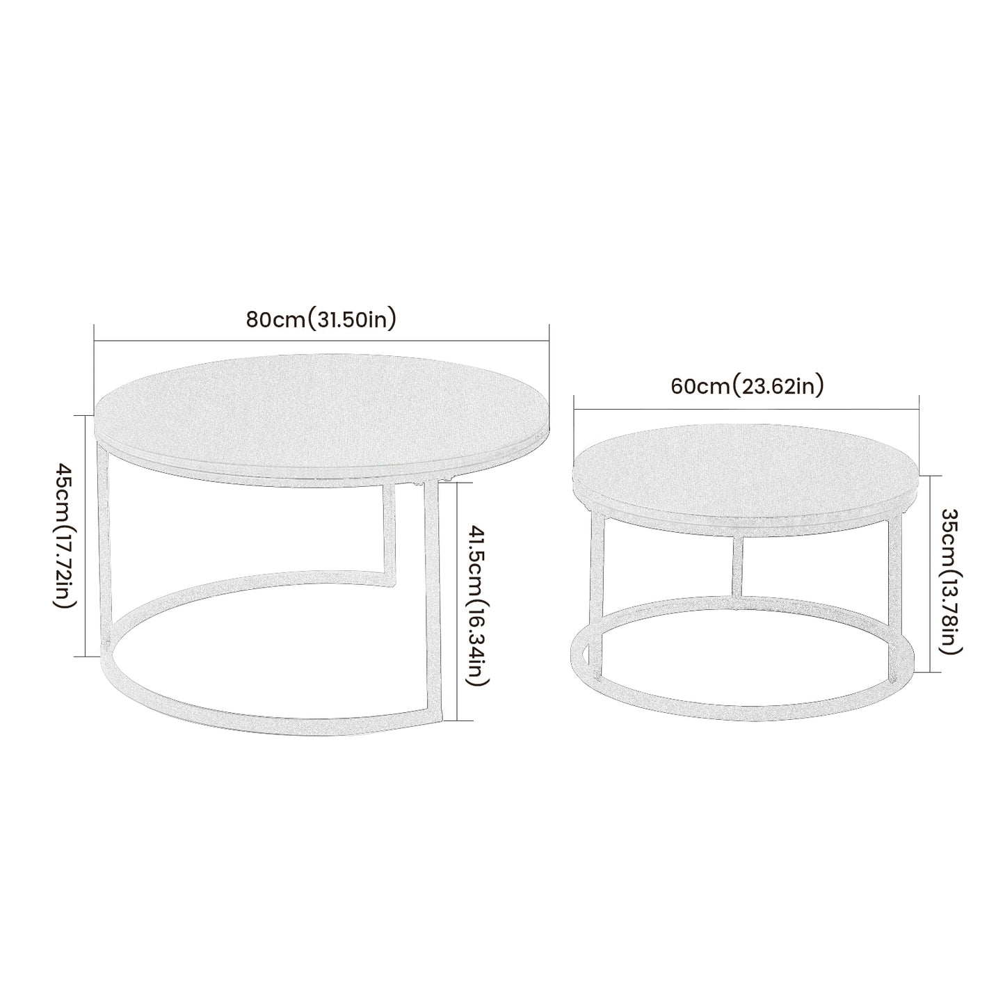 VARESE Nestbare salontafel Φ80*45cm/Φ60*35 - Bruin/MARMER Kleur