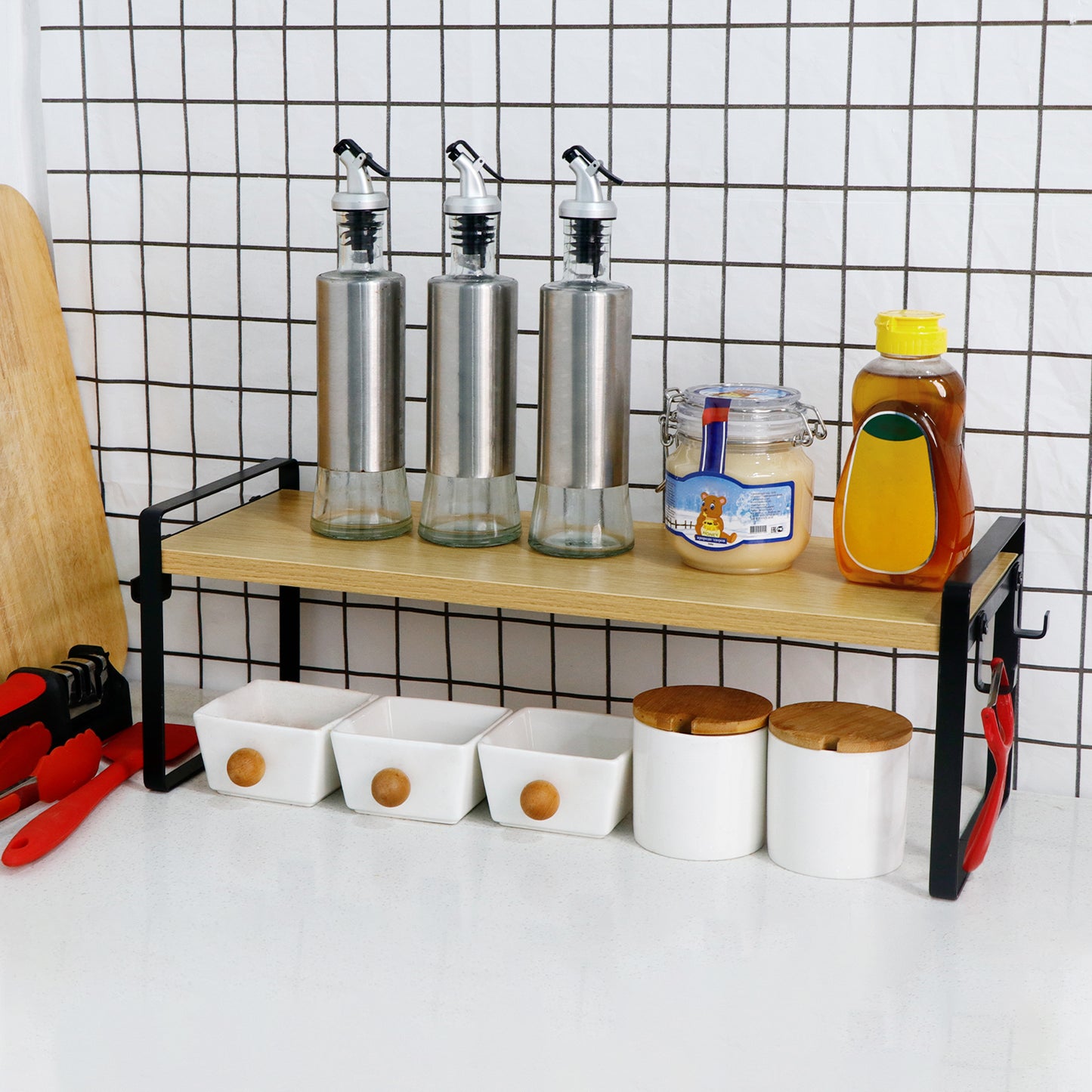 VILAS Stapelbaar Keuken Bamboe Kruidenrek 40 cm Set van 1/3/5-Vuur/Hout/Wit