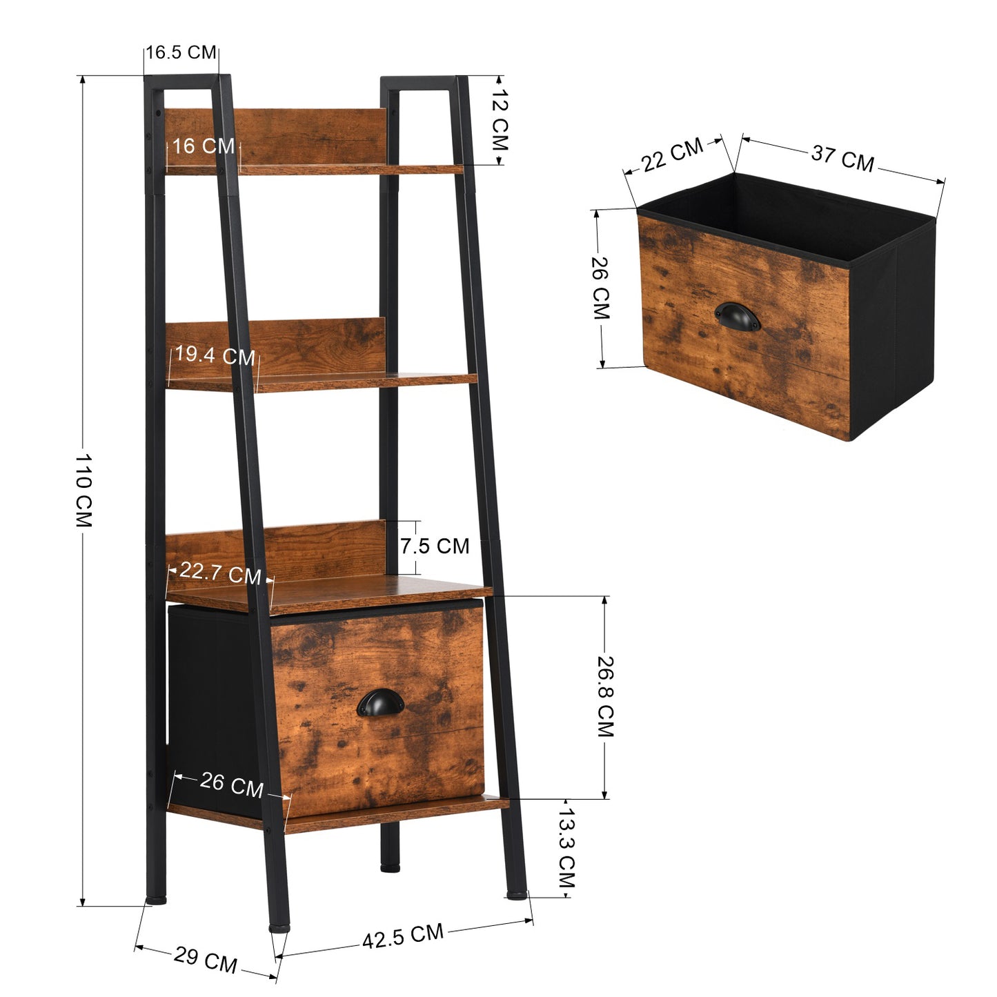 Slaapkamer Staande Planken 110cm Hoogte met IJzeren Poten-Vuurkleur - VOLENS