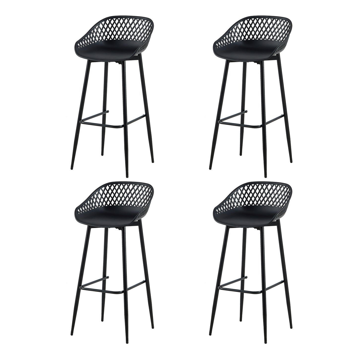 Moderne ijzeren barkruk in industriële stijl Ademende holle rugleuning Set van 4- Zwart/Wit