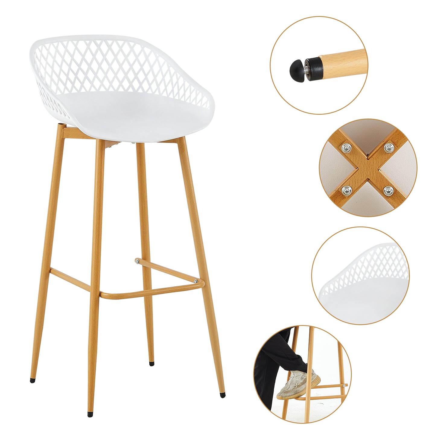 Moderne ijzeren barkruk in industriële stijl Ademende holle rugleuning Set van 4- Zwart/Wit