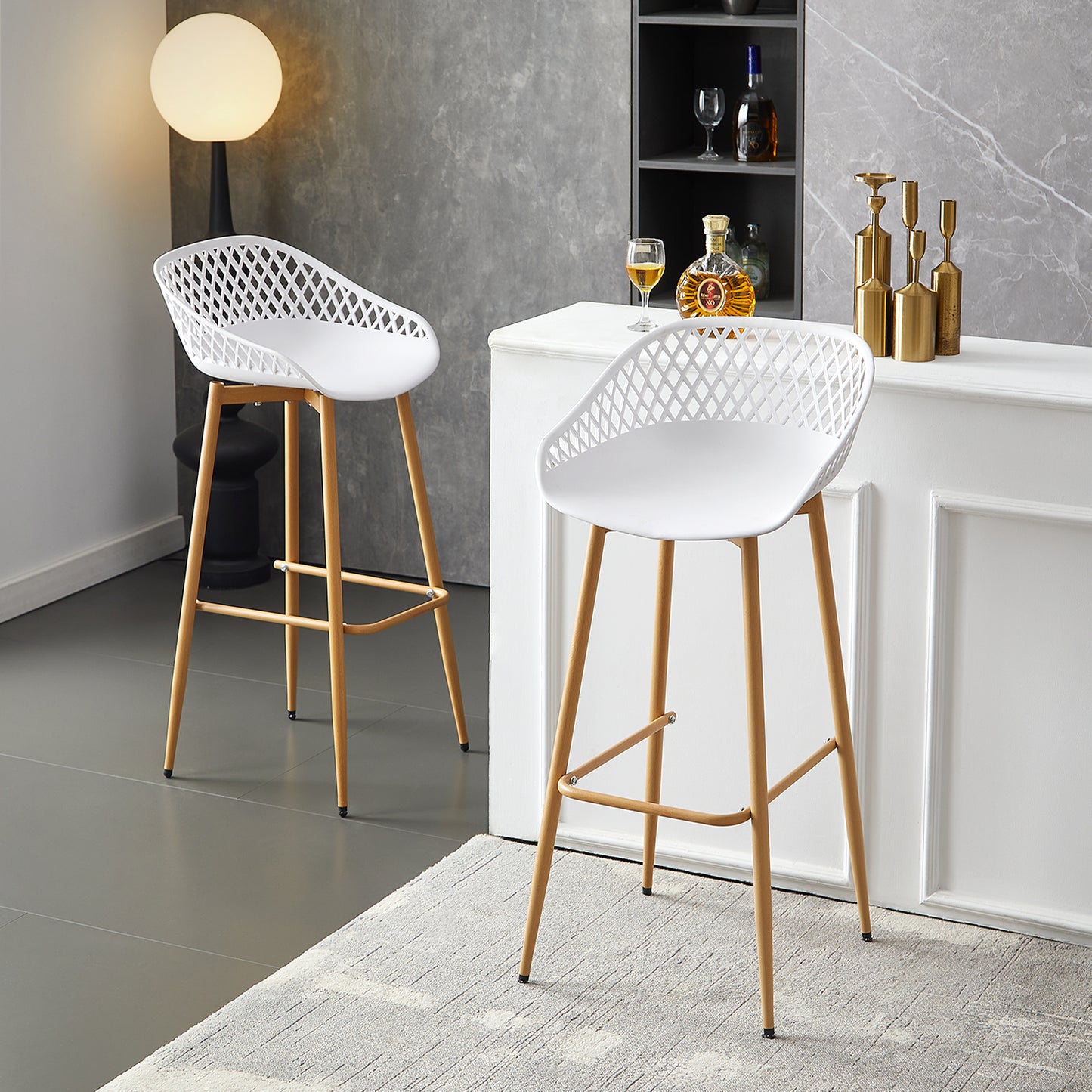 Moderne ijzeren barkruk in industriële stijl Ademende holle rugleuning Set van 4- Zwart/Wit