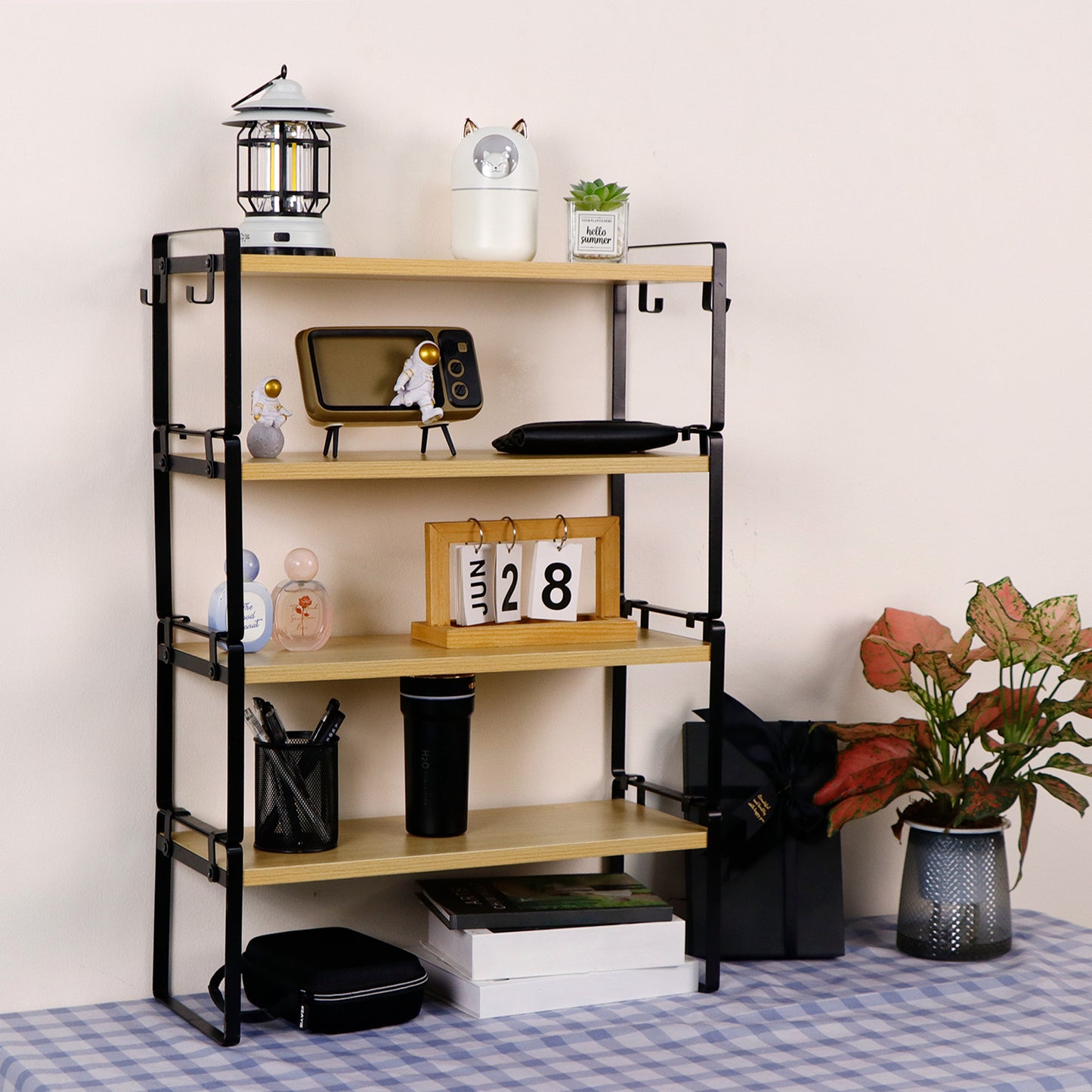 Stapelbare plank van 40 cm - Keuken-, badkamer- en woonkamerorganizerset van 2/4, WEEKI - Vuur/Hout/Wit