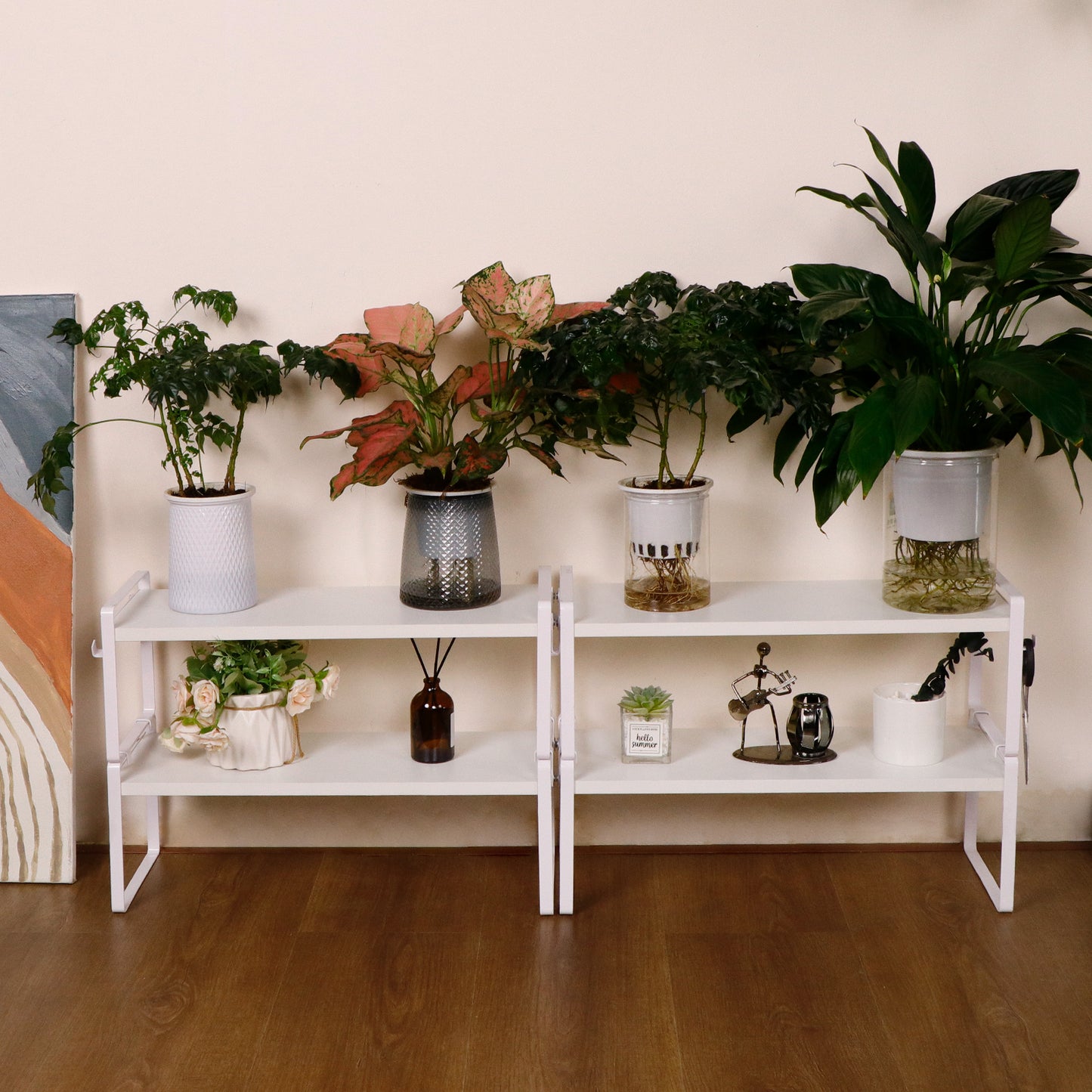 Stapelbare plank van 40 cm - Keuken-, badkamer- en woonkamerorganizerset van 2/4, WEEKI - Vuur/Hout/Wit