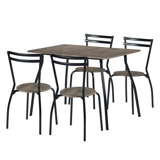 REEDER Modulaire Tafel en 4 Stoelen Set - Eik/Zwart