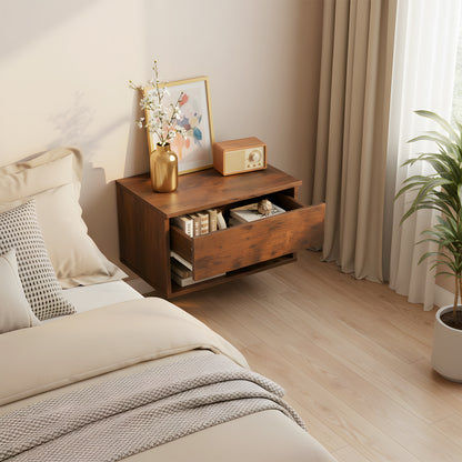 Tweedelig nachtkastje met lades en planken, wit en vlammenhout