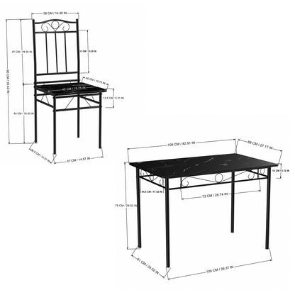 NORSEMAN Marmertafel en 4 stoelenset - Wit/Zwart/Lichtbruin