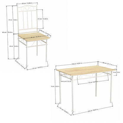 NORSEMAN Marmertafel en 4 stoelenset - Wit/Zwart/Lichtbruin